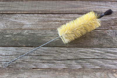 Zinc bucket with cleaning brush